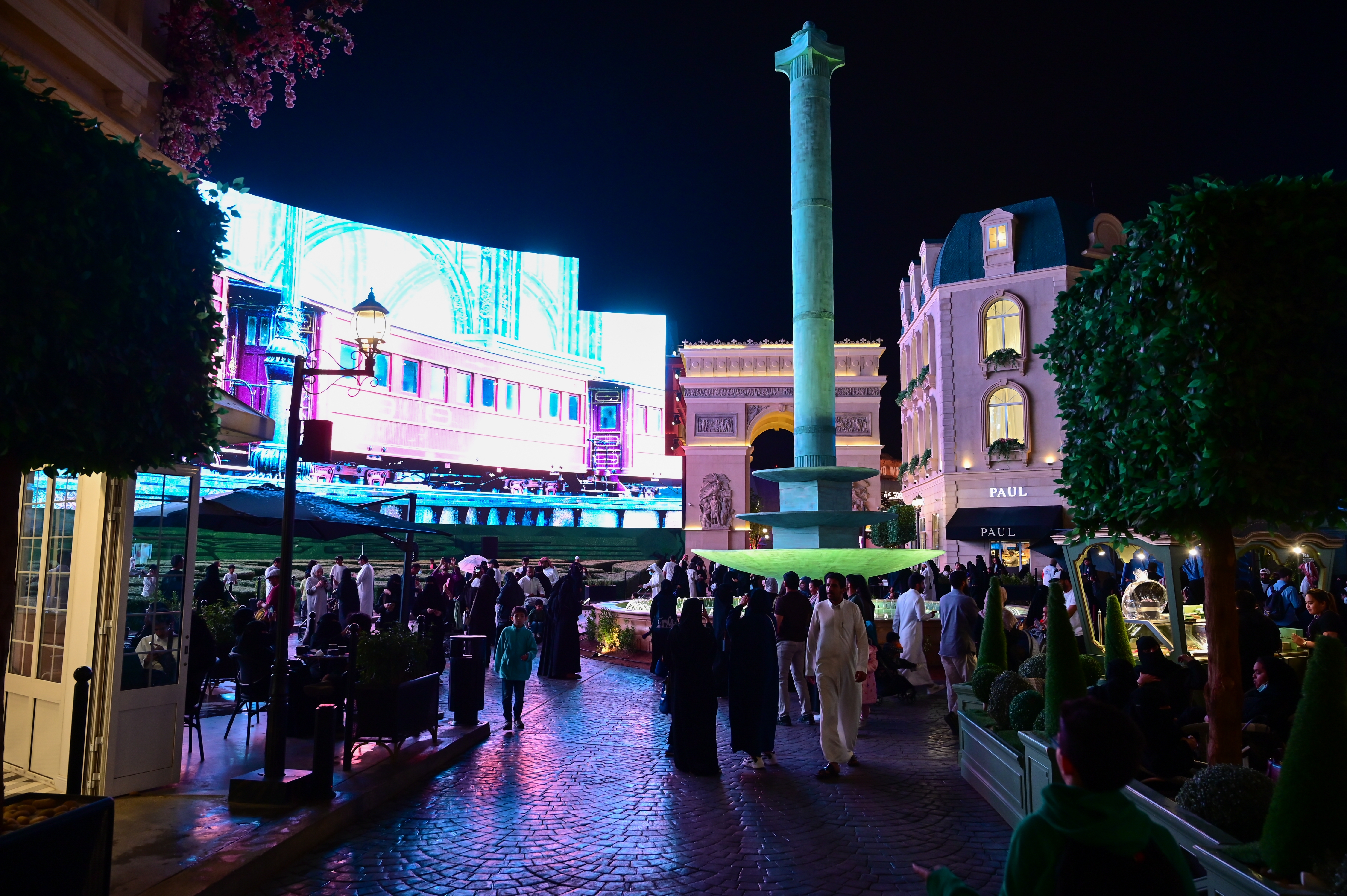 Evening crowds at an entertainment district in Riyadh, Saudi Arabia